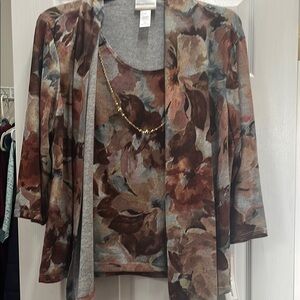 Floral Open Cardigan and Top Set